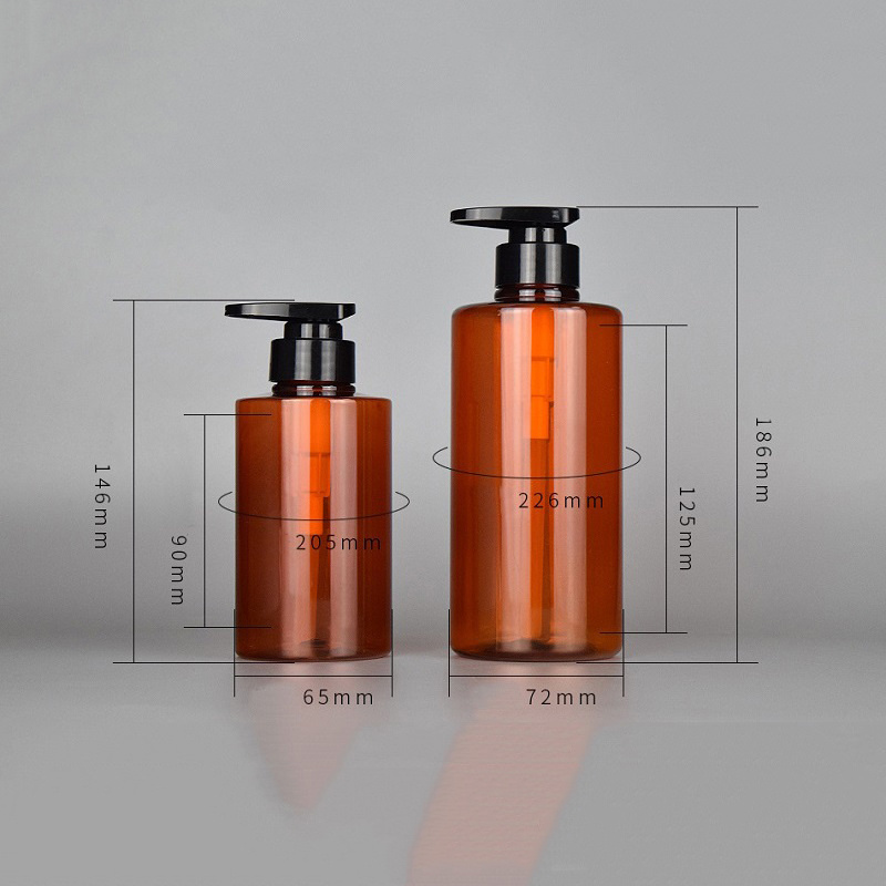 300ml 500ml Empty PET Plastic Hair Shampoo Bottles Flat Shoulder Round Lotion Shower Gel Bottle Transparent Blue Amber and Gray