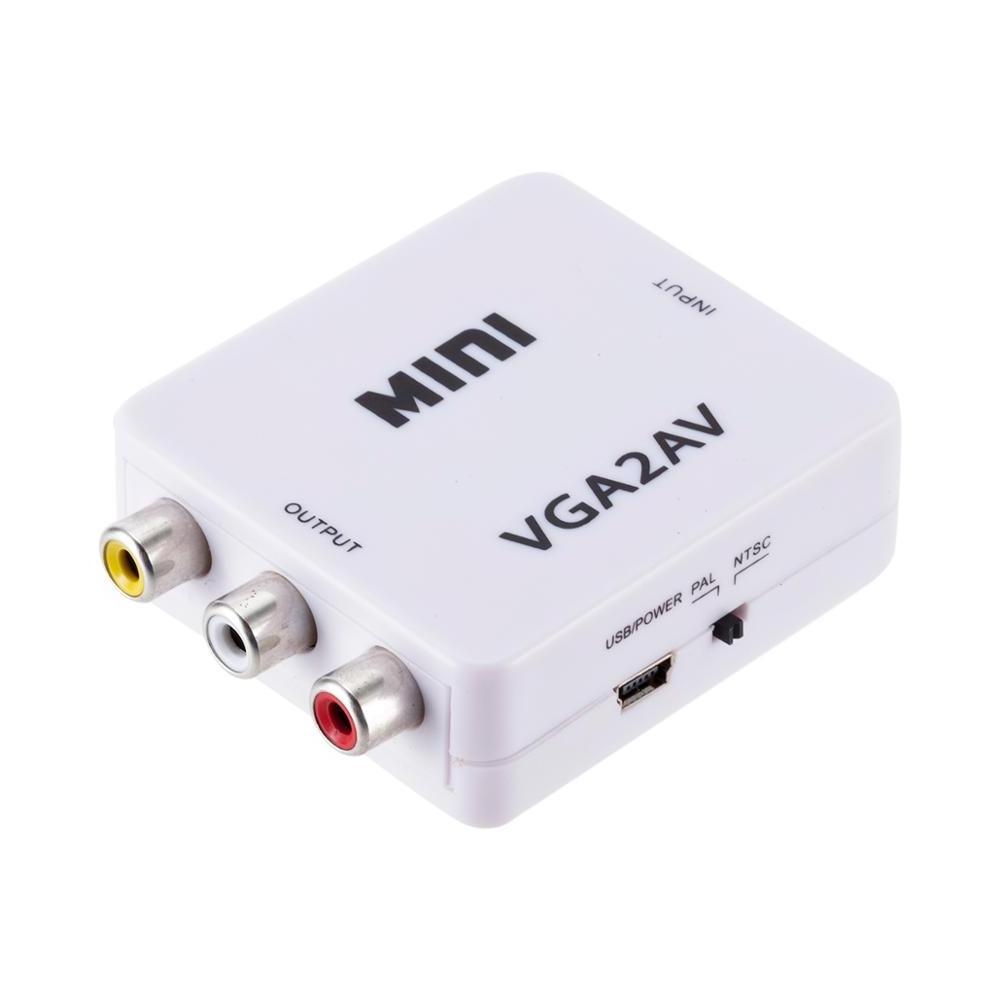 Mini VGA to AV Converter Adapter Support HD 1080P VGA2AV RCA Converter with 3.5mm audio