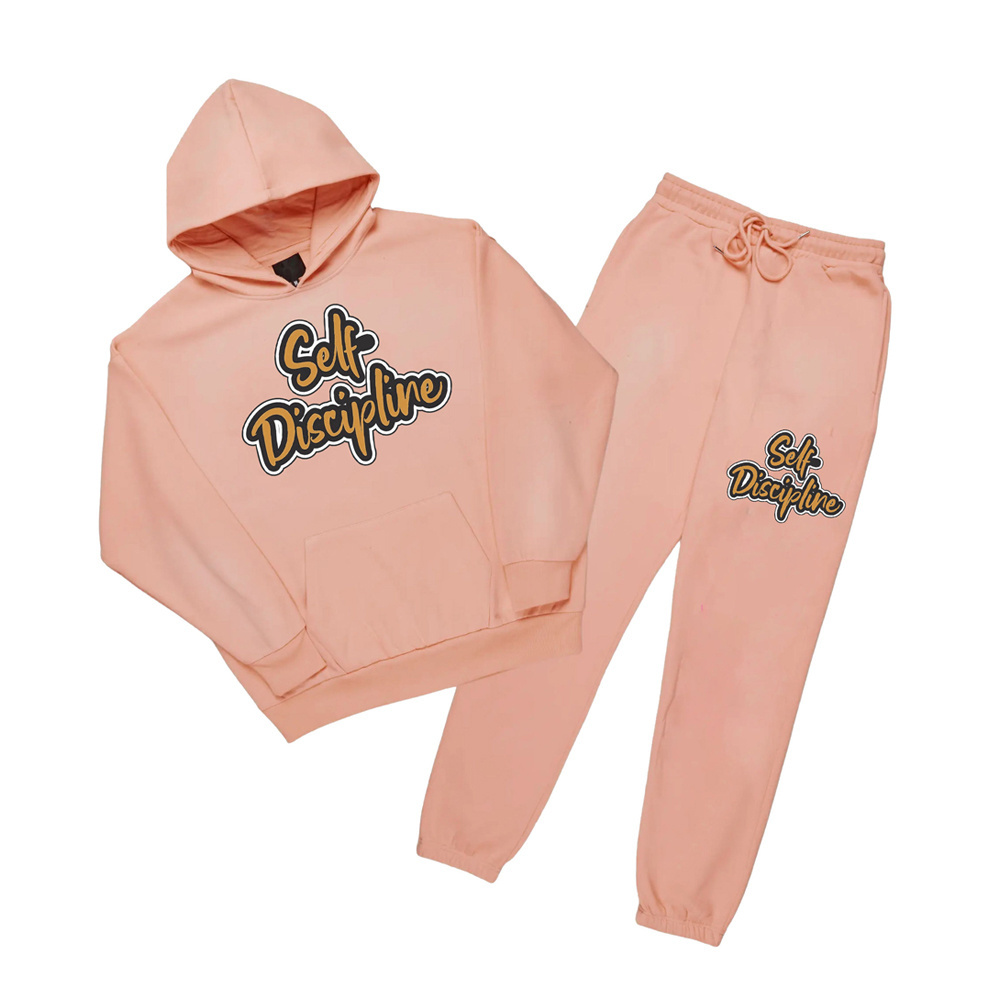 High Quality New Design Screen Print Sweat Suits Pink Color Pullover Hoodies Sweat Suits Screen Printing Logo Sweat Suits