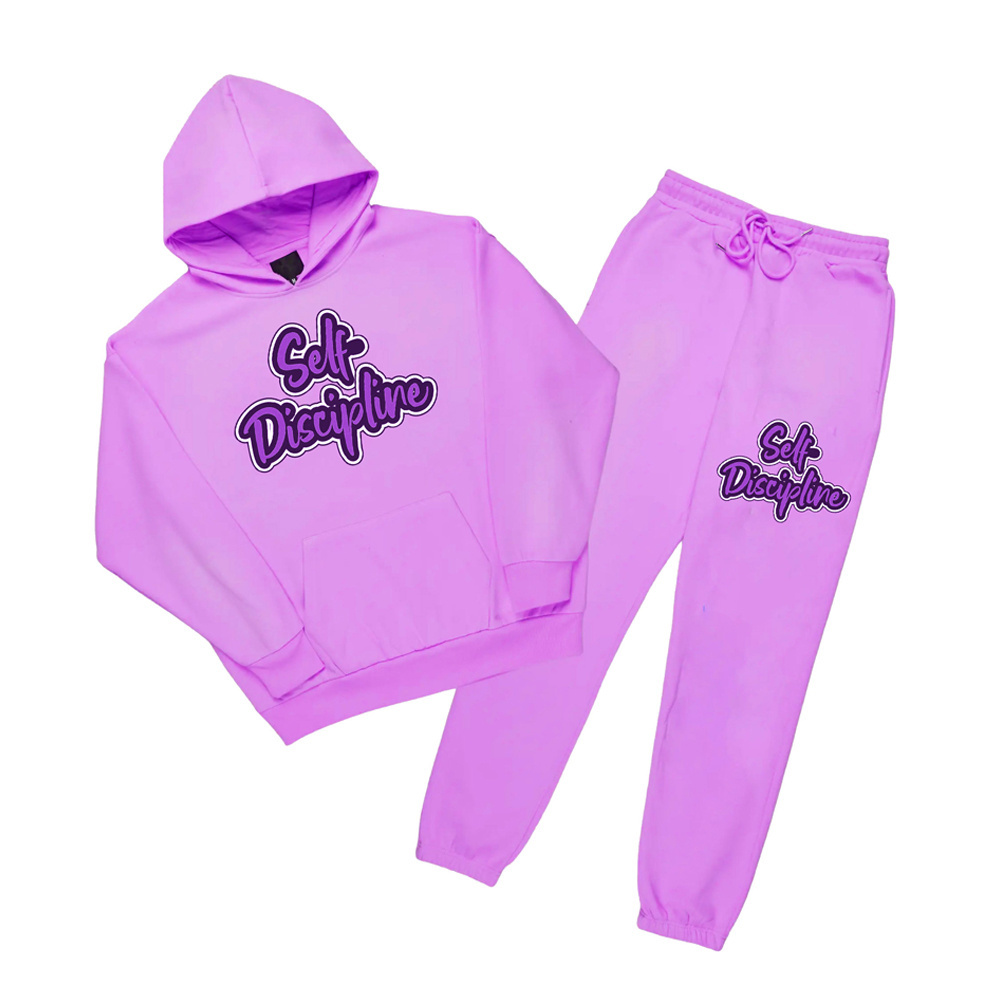 High Quality New Design Screen Print Sweat Suits Pink Color Pullover Hoodies Sweat Suits Screen Printing Logo Sweat Suits