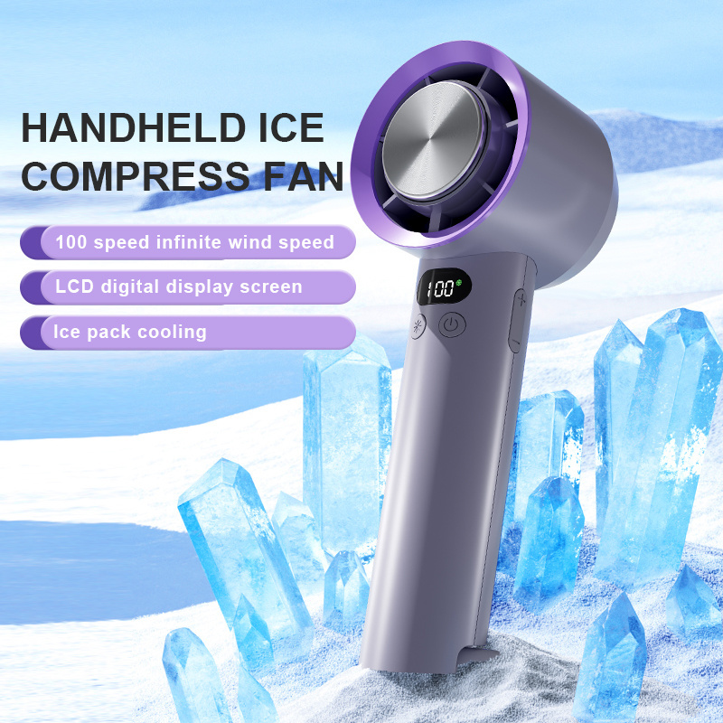 2024 New Refrigeration High Speed Cold Cooling Ice Compress Fan 100 Gear Endless Adjustment High Speed Handheld Fan With Logo