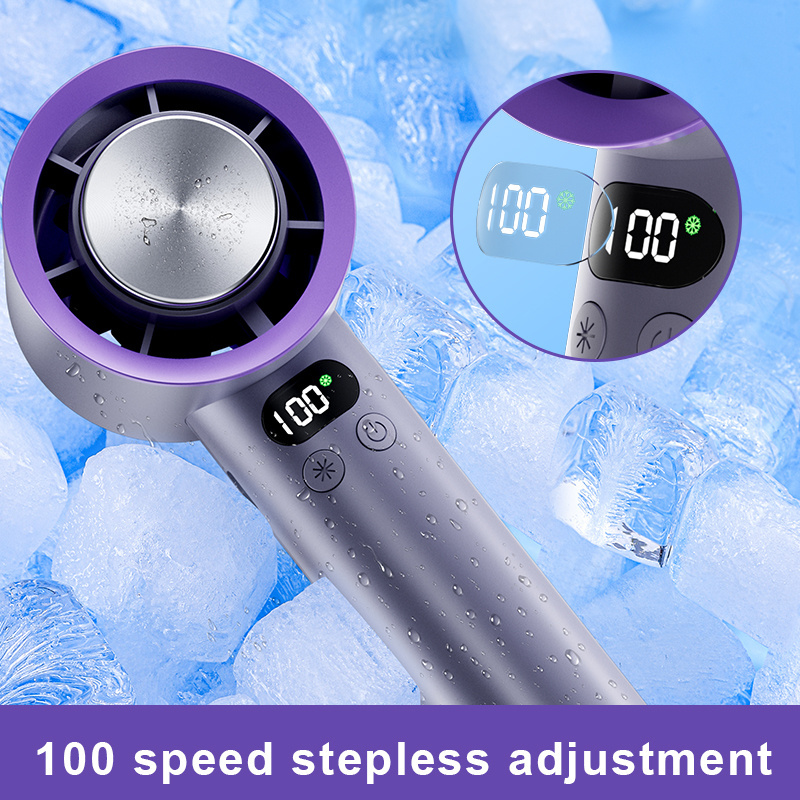 2024 New Refrigeration High Speed Cold Cooling Ice Compress Fan 100 Gear Endless Adjustment High Speed Handheld Fan With Logo