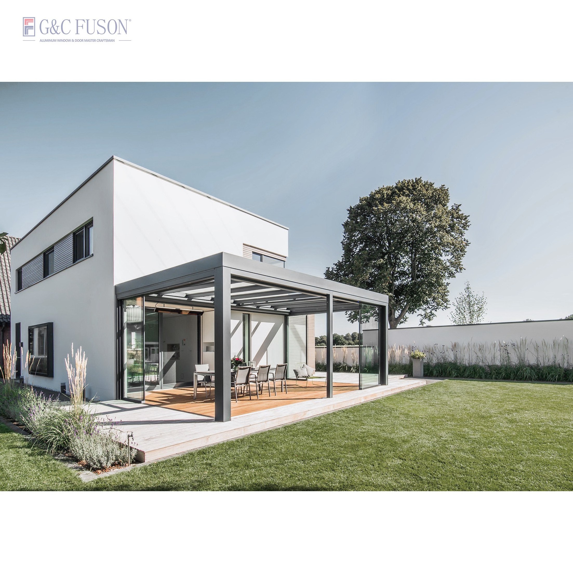 Fuson Modern Outdoor Aluminium Pergola Motorized Sunrooms Glass Houses For Balcony Aluminum Frame Free Standing Prefab Sunroom