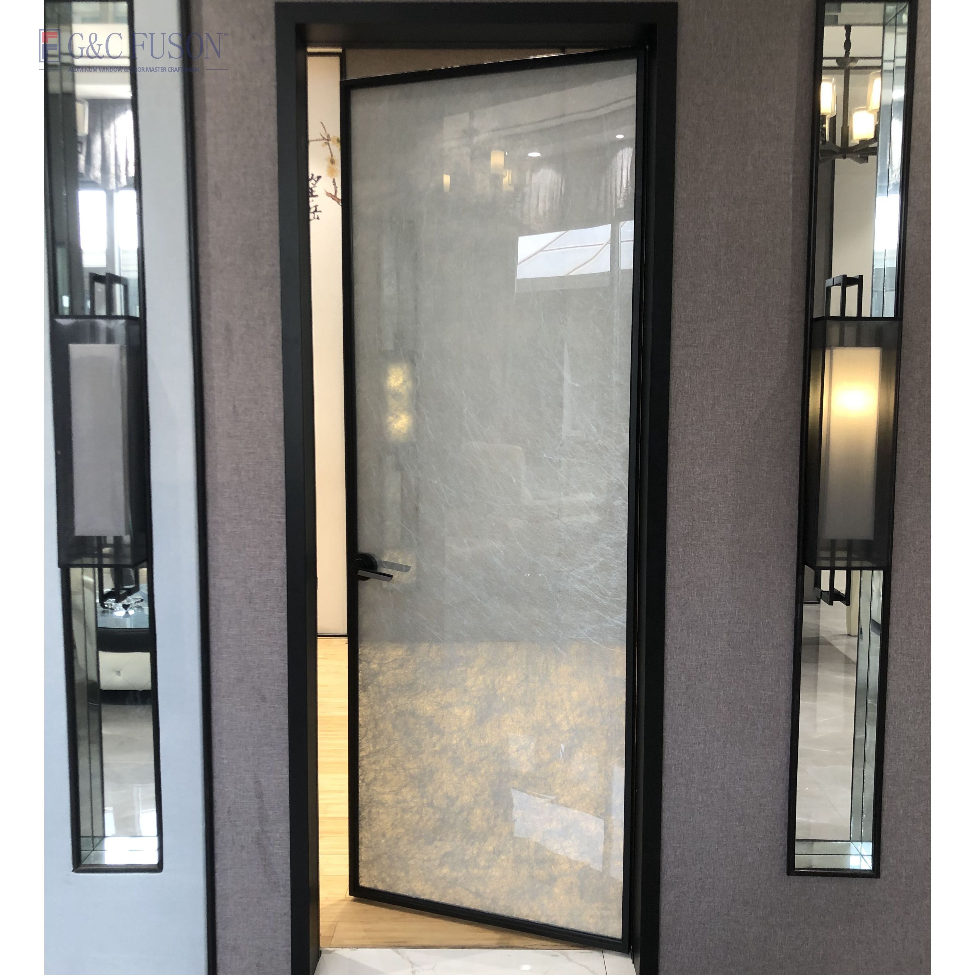 Fuson Modern Indoor Aluminium French Casement Swing Glass Door Internal Glass Walls Divider Interior Metal Framed French Doors