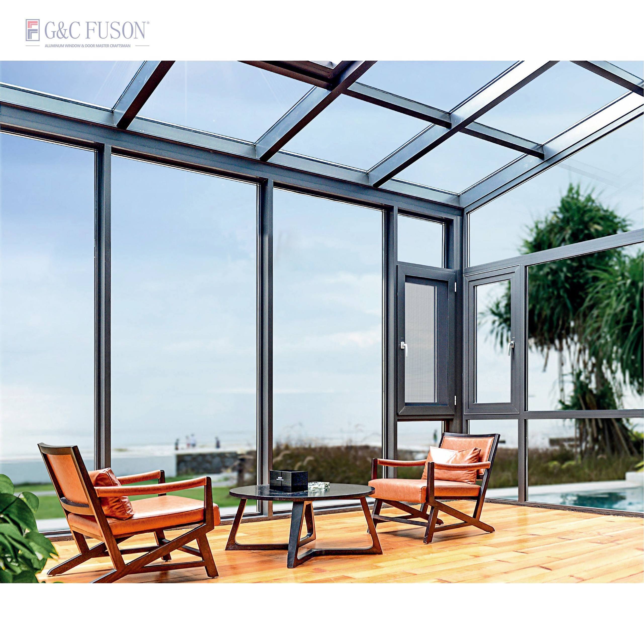 Fuson Pergola Easily Assembled Waterproof Eco Friendly Aluminium Roof Gazebo Glass Garden House Sunroom For Convenience Stores