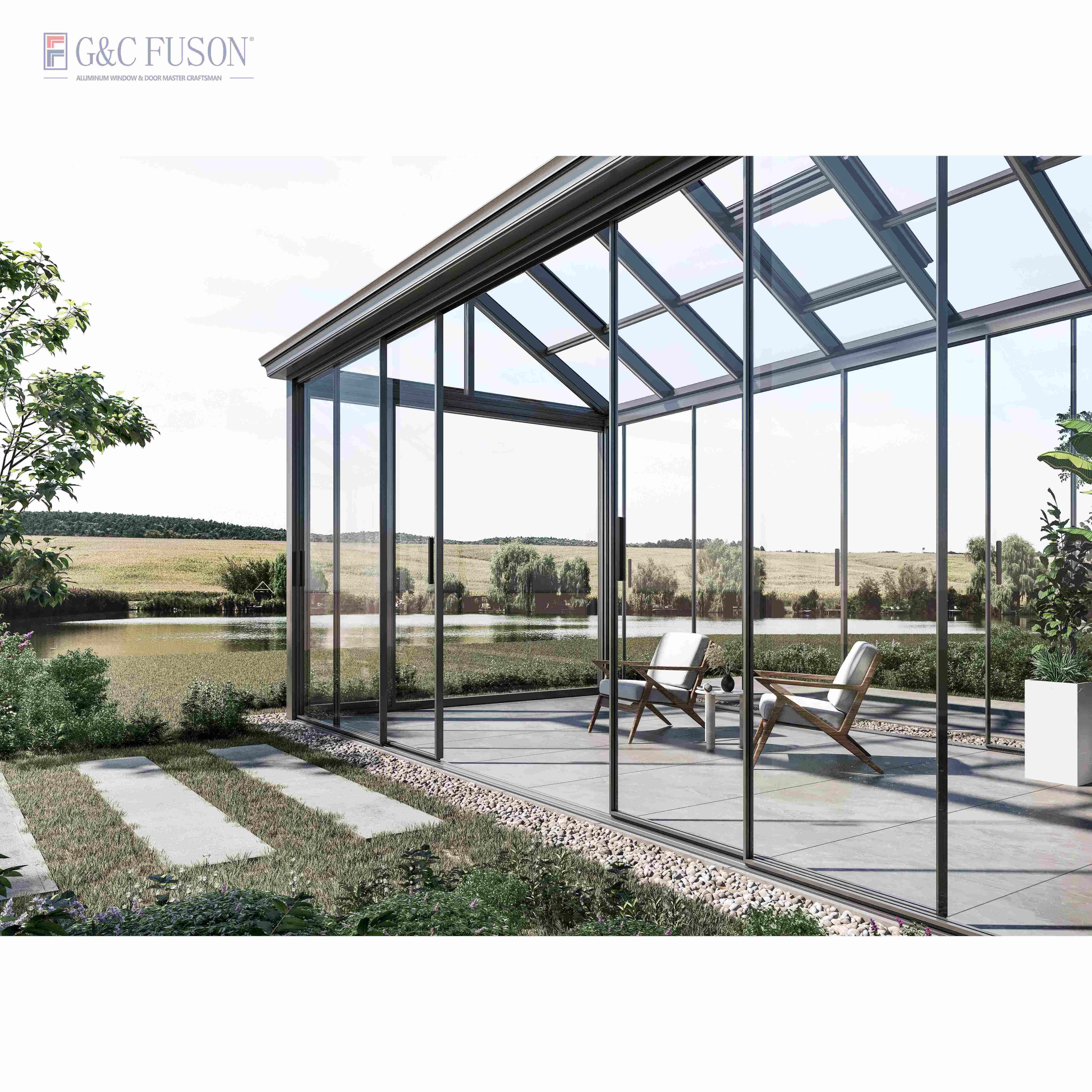 Fuson Pergola Easily Assembled Waterproof Eco Friendly Aluminium Roof Gazebo Glass Garden House Sunroom For Convenience Stores