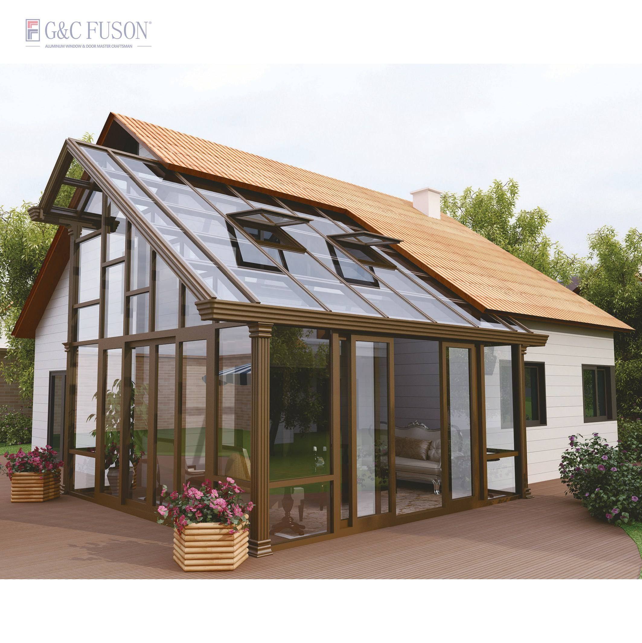 Fuson Pergola Easily Assembled Waterproof Eco Friendly Aluminium Roof Gazebo Glass Garden House Sunroom For Convenience Stores