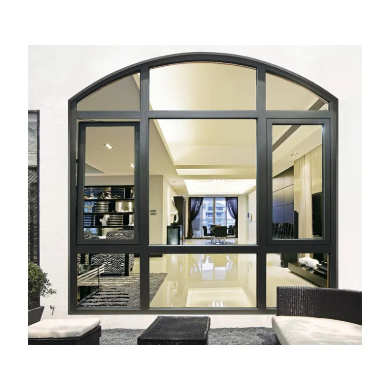 Fuson 2023 High Quality Home American Style Arched Shape Doors Double Glass Casement Window With Mosquito Net