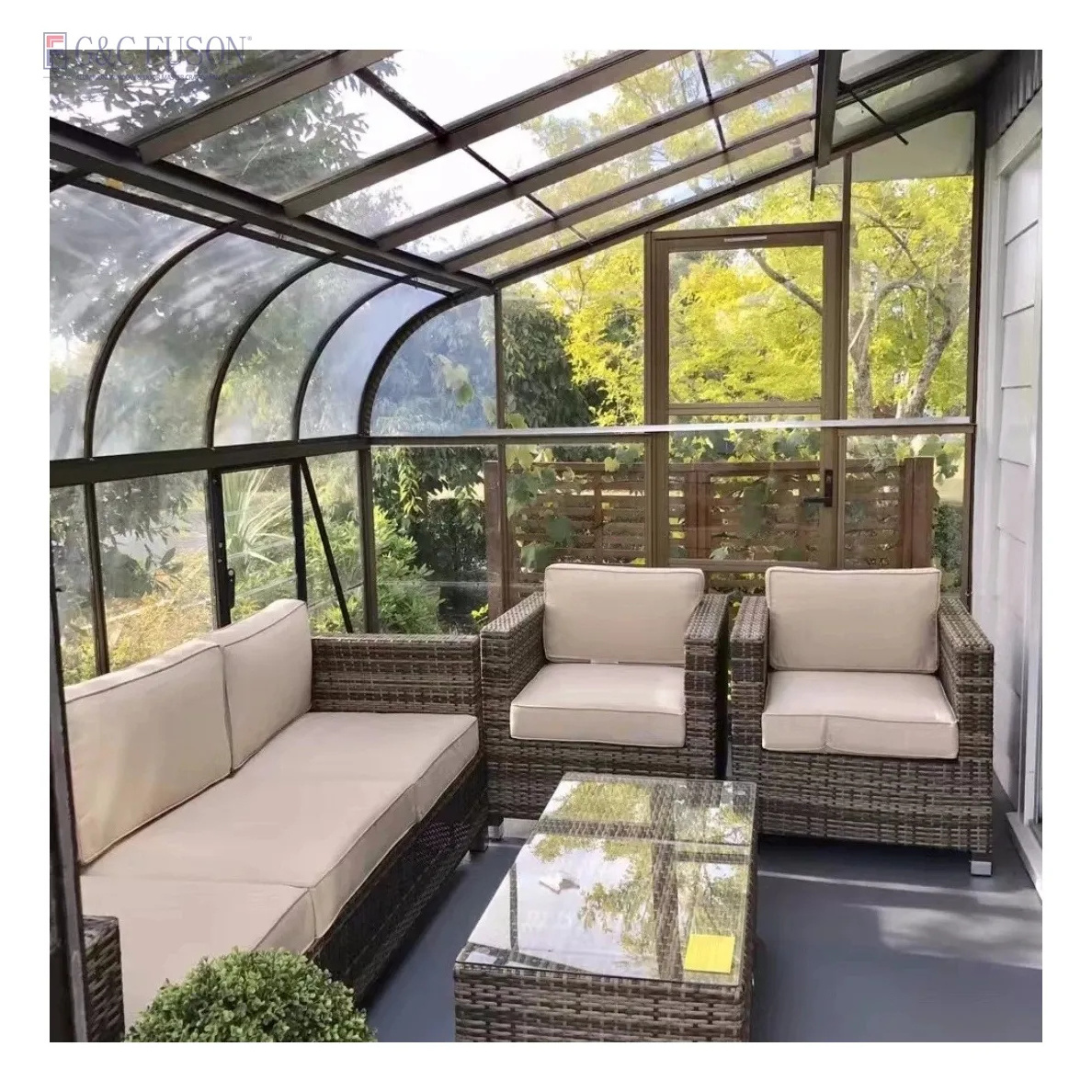 Fuson Foshan Factory Direct Sale Anti Noise Insulated Glass Garden Sun Room Aluminum Diy House Open Air Veranda Sunroom Oem