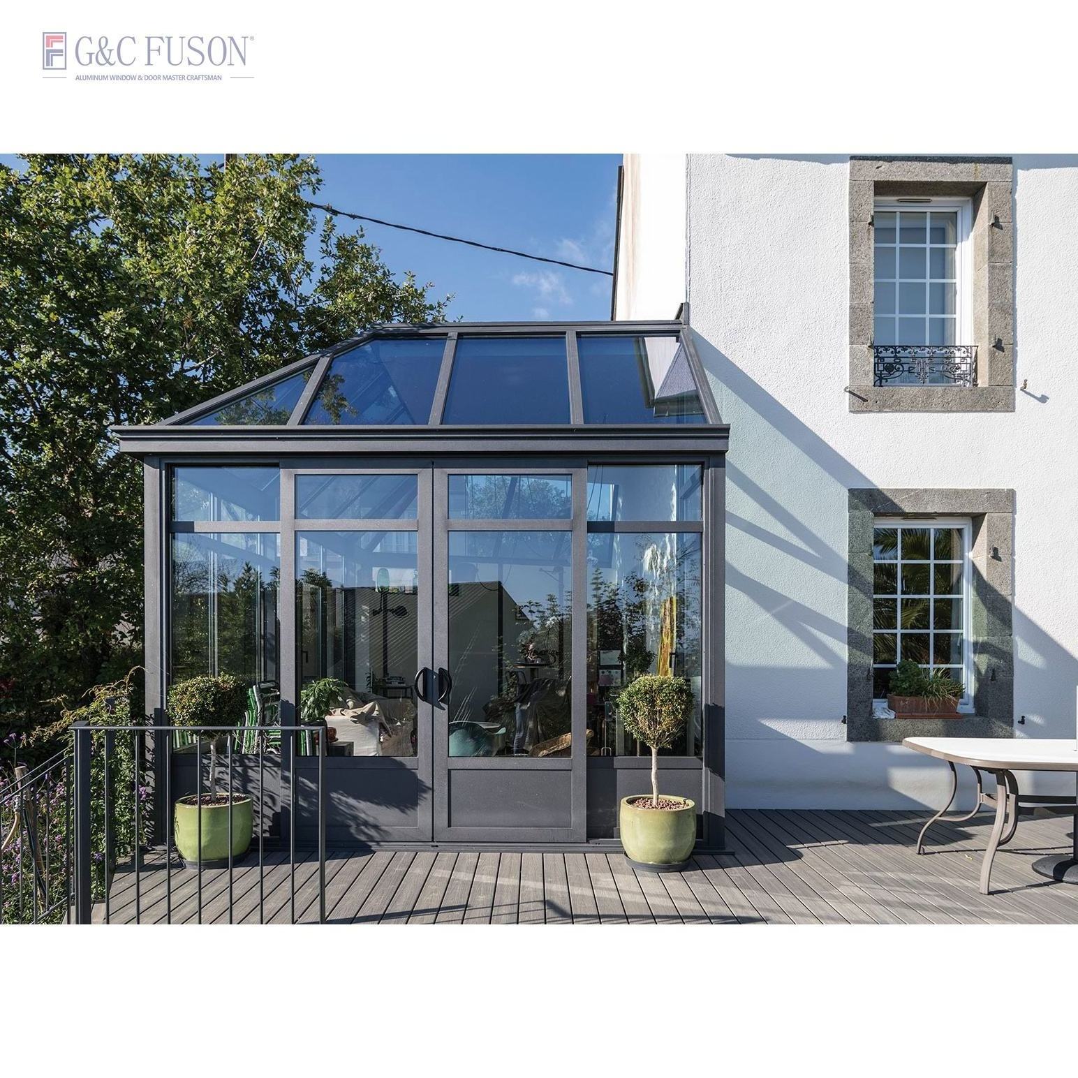 Fuson Aluminum Frame Glass Room Movable Prima Sunroom Prefabricated Retractable Roof Porch Sun Room Sunroom Glass Houses Design