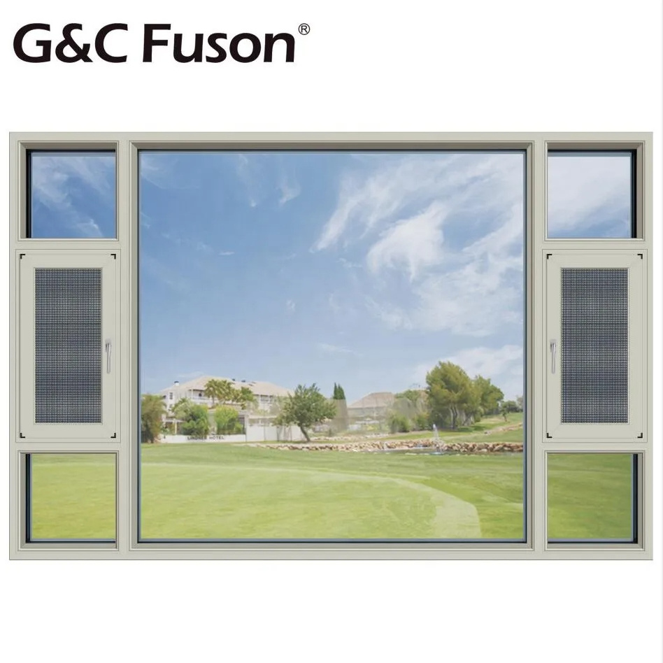 Fuson 2023 High Quality Home American Style Arched Shape Doors Double Glass Casement Window With Mosquito Net