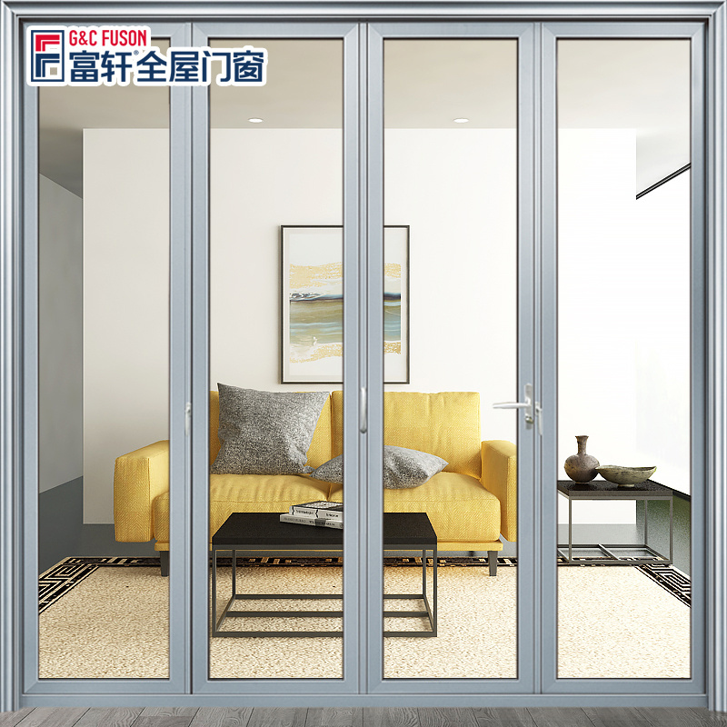 Fuson Exterior Patio Soundproof Glass Folding Door Adjustable Aluminum Folding Doors Glass Sliding Patio Bi Folding Door