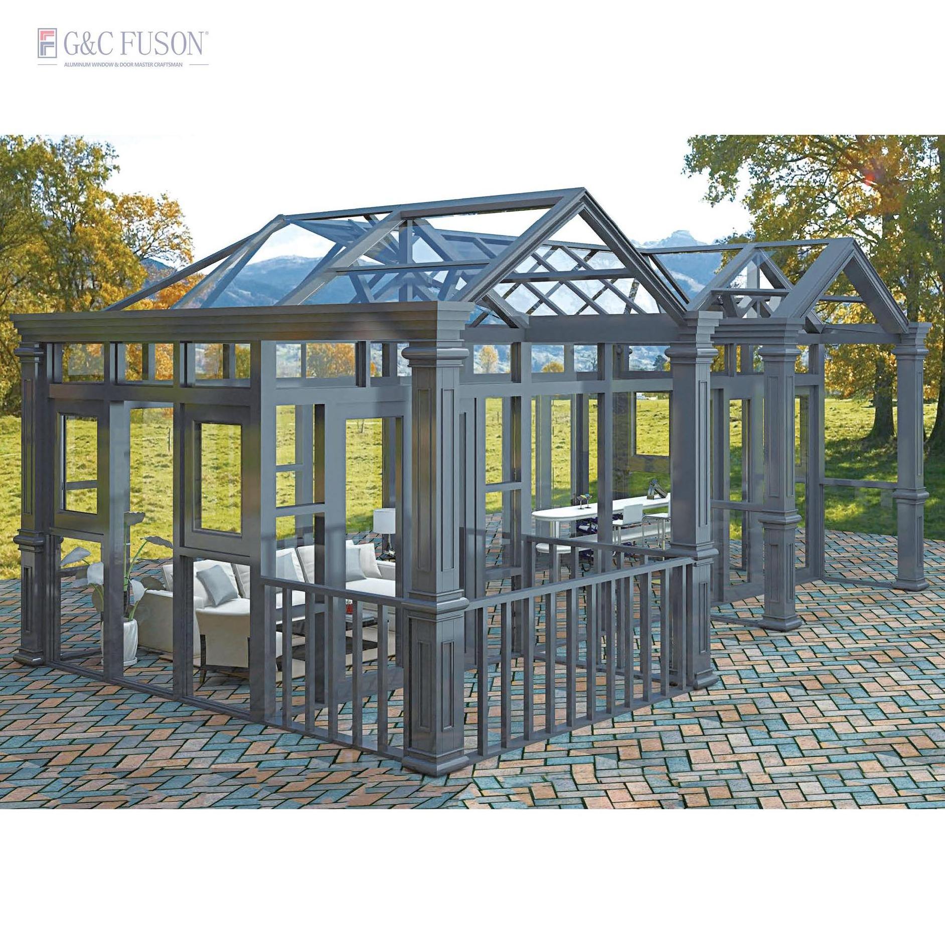 Fuson Customizable Free Standing Sunrooms Houses Aluminum Frame Triangle Roof Sunroom Backyard Glass House Gazebo