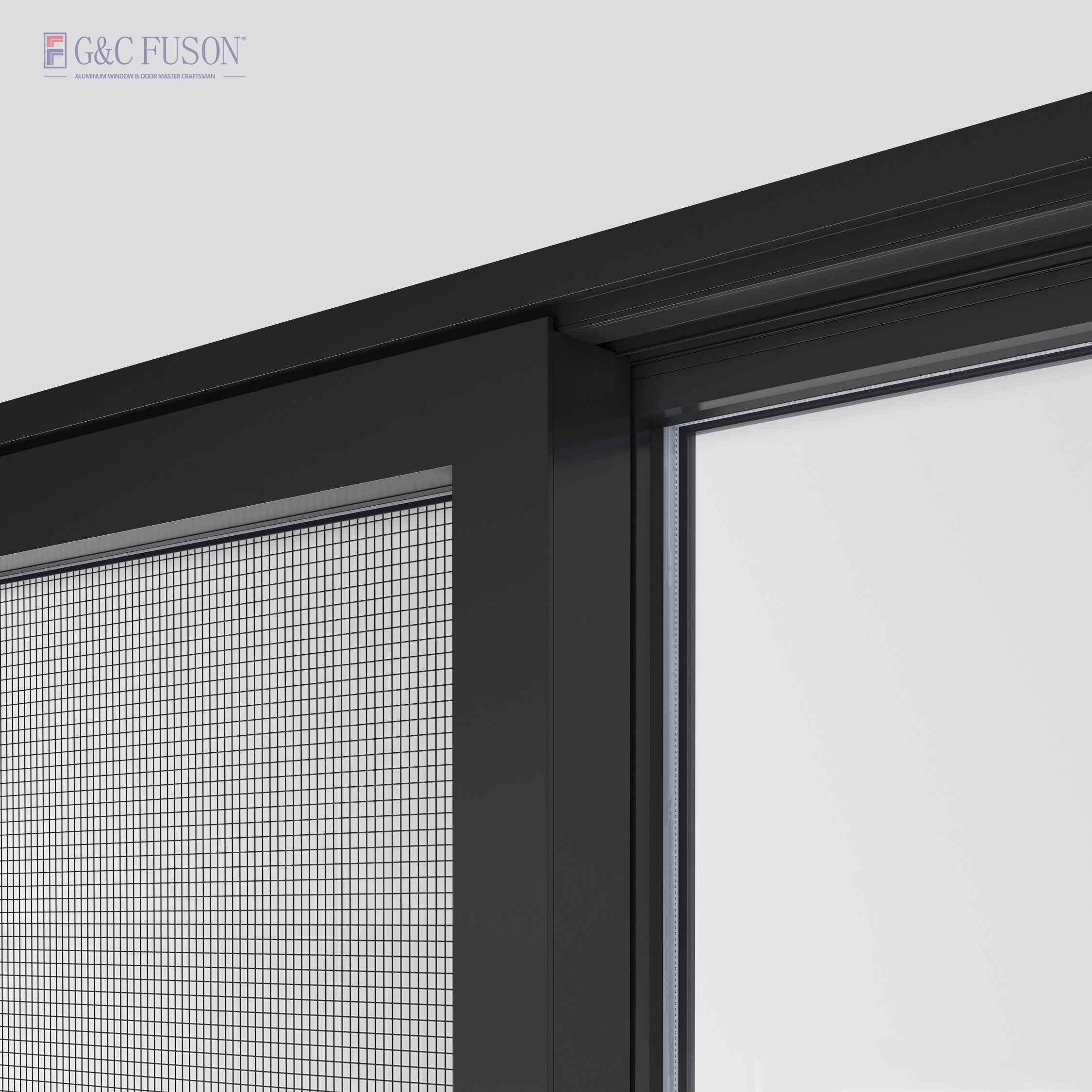 Fuson Black Steel Mesh Aluminum Balcony Louvre Sliding Windows Aluminum Frosted Glass Fixed Windows And Doors Manufacturer