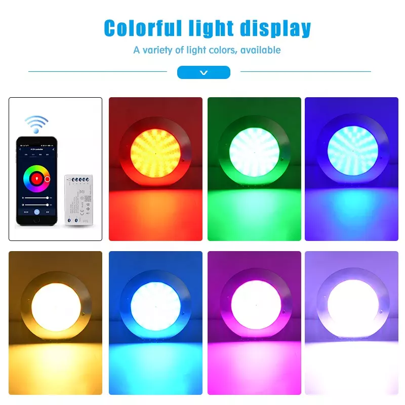 Remote Control Thin   304/316 Stainless Steel RGB IP68 Waterproof LED Swimming Pool Underwater LED Light