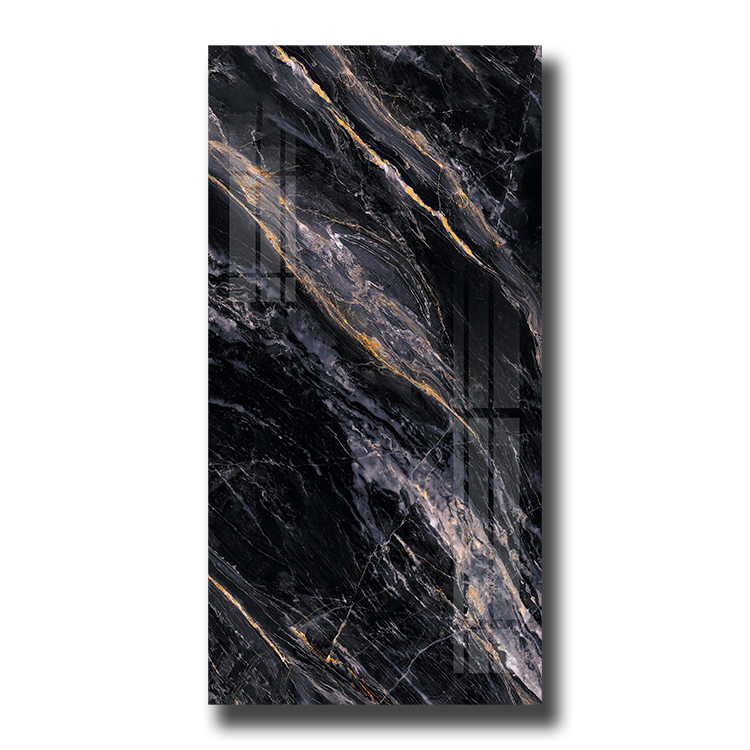 Fusure  ceramic 9mm thickness glossy   black color ceramic office floor tile 600*1200mm