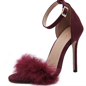 Sandalias Para Mulher European Trendy Fashion Feather Stiletto High Heels Women Faux Fur Sandals