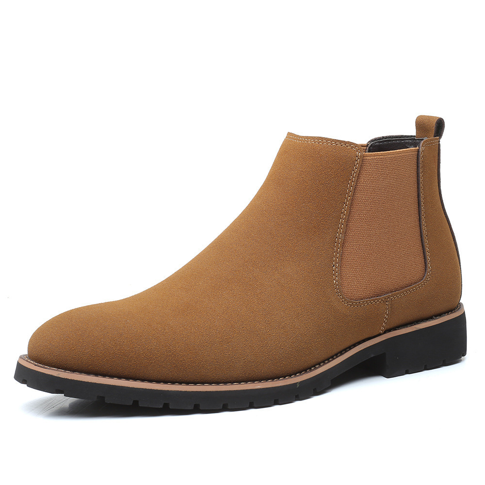 High Ankle Size 14 Point Toe Slip On Suede Leather Shoes Formal Occasion Height Increasing Chelsea Boots Men