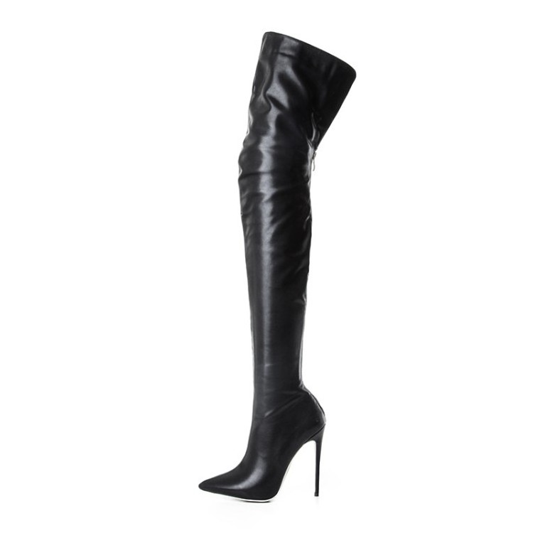 Botas Dama Roman Style Black Leather Women Fall Over the Knee Stiletto Heel Thigh High Boots for Ladies