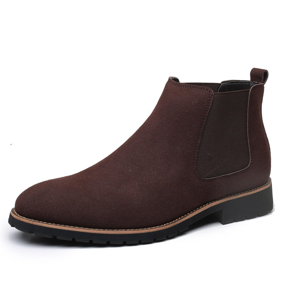 High Ankle Size 14 Point Toe Slip On Suede Leather Shoes Formal Occasion Height Increasing Chelsea Boots Men