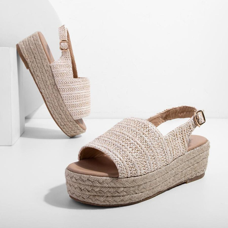 Open Toe New Fashion Slingback Straw Rope Slippers Platforms Jute Espadrilles Thick Sole Sandals for Women and Ladies