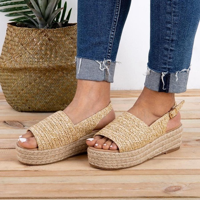 Open Toe New Fashion Slingback Straw Rope Slippers Platforms Jute Espadrilles Thick Sole Sandals for Women and Ladies