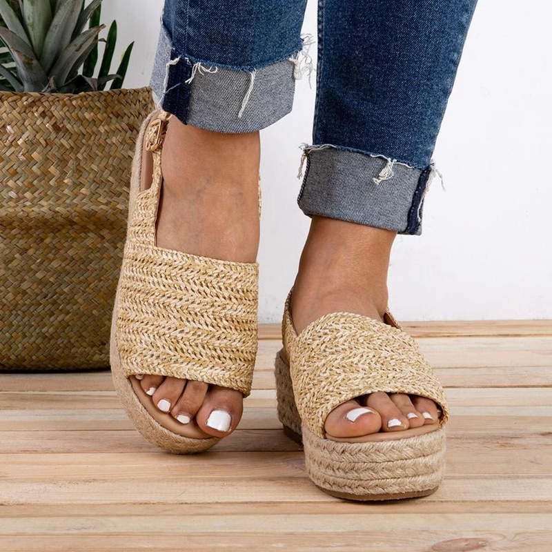 Open Toe New Fashion Slingback Straw Rope Slippers Platforms Jute Espadrilles Thick Sole Sandals for Women and Ladies