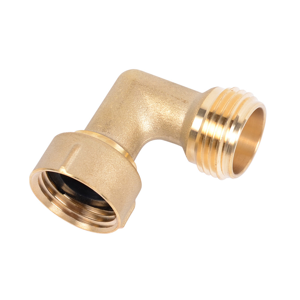 Water Hose Elbow Connector 90 Degree for RV Garden, Solid Brass Adapter Fitting Quick Swivel Connect Adapter Thread Size 3/4