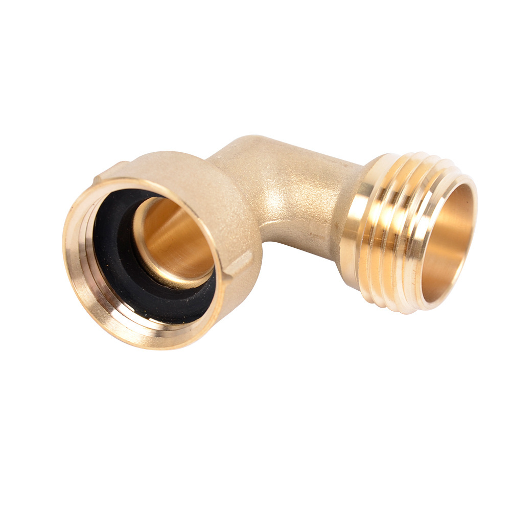 Water Hose Elbow Connector 90 Degree for RV Garden, Solid Brass Adapter Fitting Quick Swivel Connect Adapter Thread Size 3/4