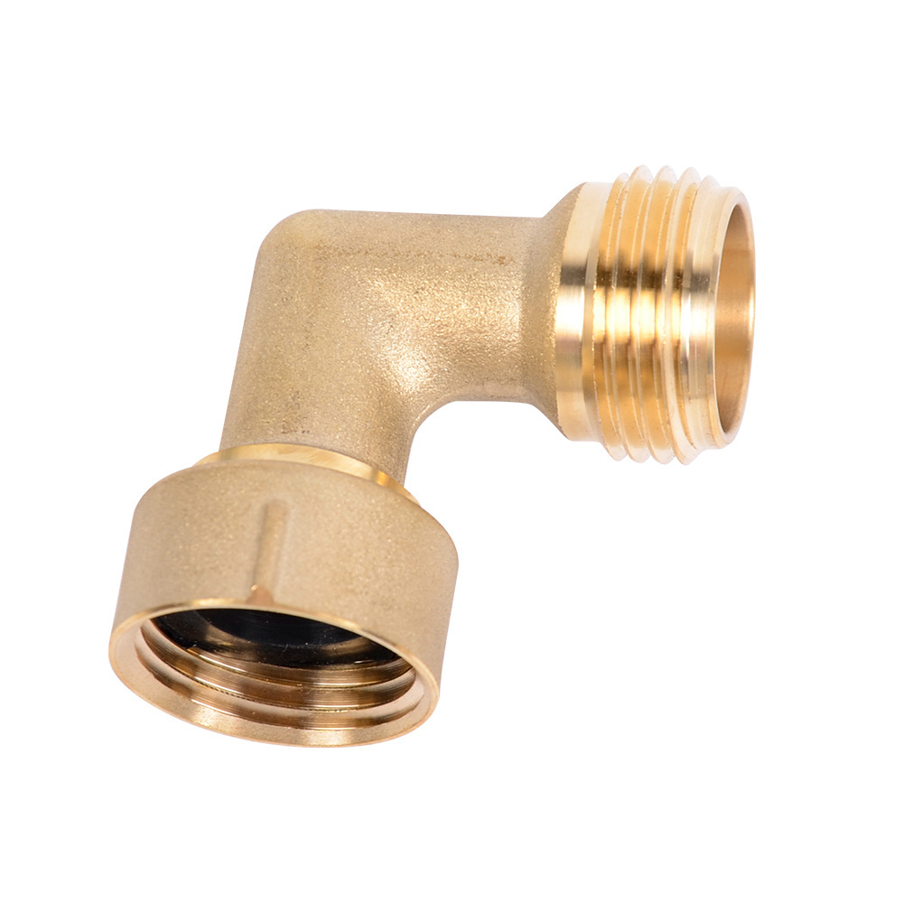 Water Hose Elbow Connector 90 Degree for RV Garden, Solid Brass Adapter Fitting Quick Swivel Connect Adapter Thread Size 3/4