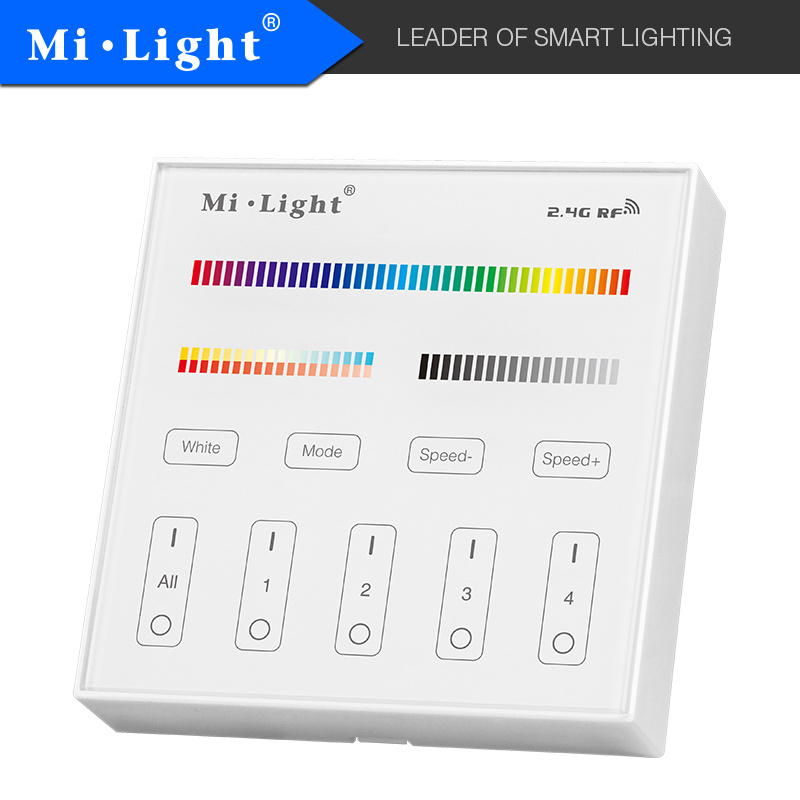 Wall-mounted Glass Touch Panel LED Dimmer Switch Brightness Controller 2.4G RF Multi Zone 4 Groups for RGB CCT Color Strip Light