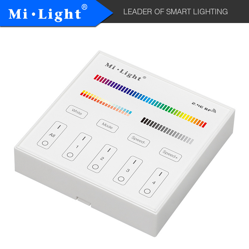 Wall-mounted Glass Touch Panel LED Dimmer Switch Brightness Controller 2.4G RF Multi Zone 4 Groups for RGB CCT Color Strip Light