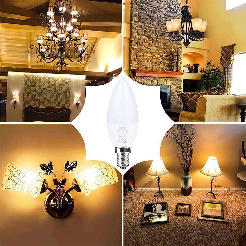 FUT108 E14 LED Candle Bulb Dimmable 4W RGB+CCT AC100/240V 300Lumens 2700K~6500K Color Temperature MiLight Remote Control