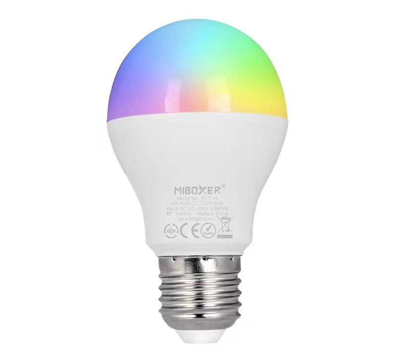 Miboxer 550LM Dimmable 6W E26/E27 Screw Base 2.4GHz RGB CCT Temperature Mood Light Flood Light LED Bulb Support Alexa Google