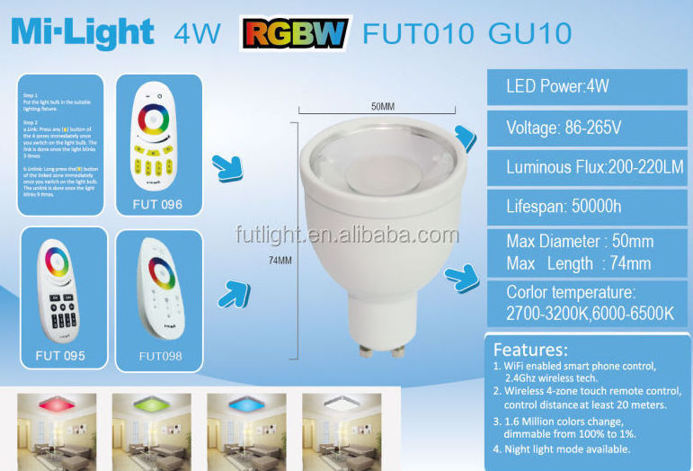 MIi.light wifi future light bulb GU10 RGBW color changing led bulb smartphone and remote control led gu10 bulb