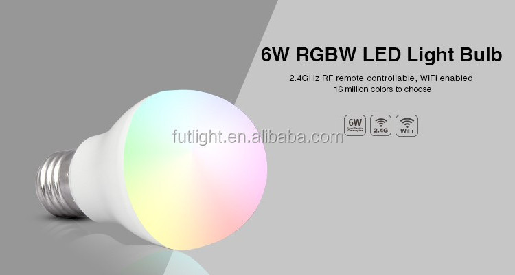 China Wholesale Mi.Light RGB+CCT(2700-6500K) 6w e27 2.4G RF remote control indoor wifi Smart led light bulb