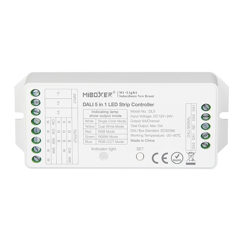 DC12-24V Constant Voltage 6Ax5CH DALI LED Dimming Driver DL5 360W RGB/RGBW/CCT/RGBCW 5 Output Modes Dimmer