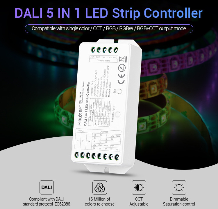 DC12-24V Constant Voltage 6Ax5CH DALI LED Dimming Driver DL5 360W RGB/RGBW/CCT/RGBCW 5 Output Modes Dimmer