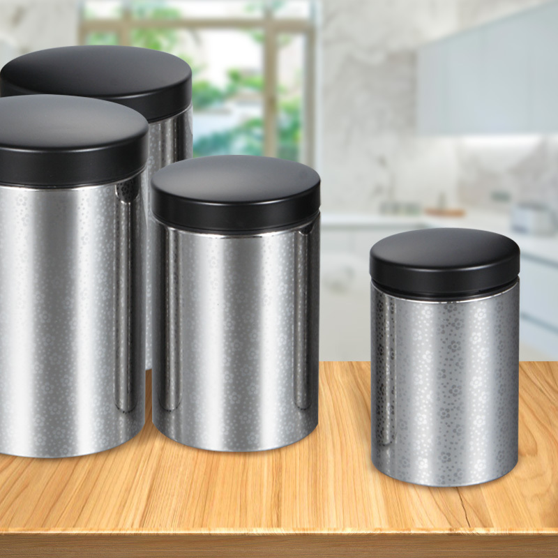 4Pcs/set Kitchen Stainless Steel Storage Canister With Cover Coffee Sugar Tea Food Container Metal Seasoning Biscuits Bread Jar