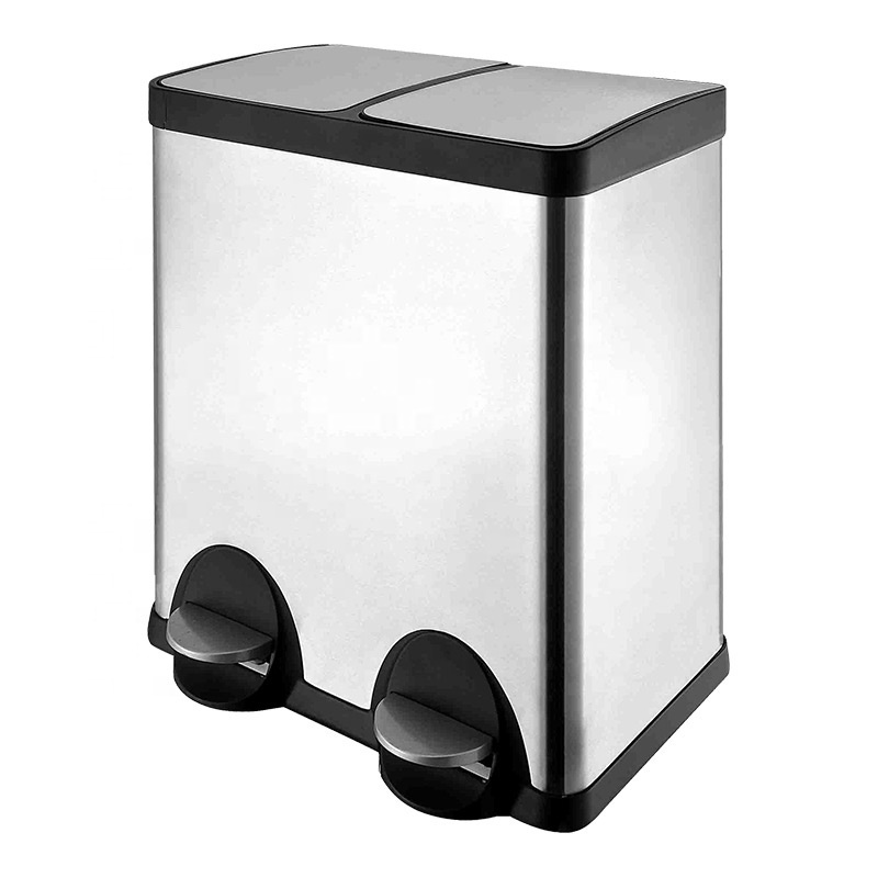 Stainless Steel Foot Pedal Recycling Bins Rectangular Dual Compartment trash can 40L/15.5 Gallon