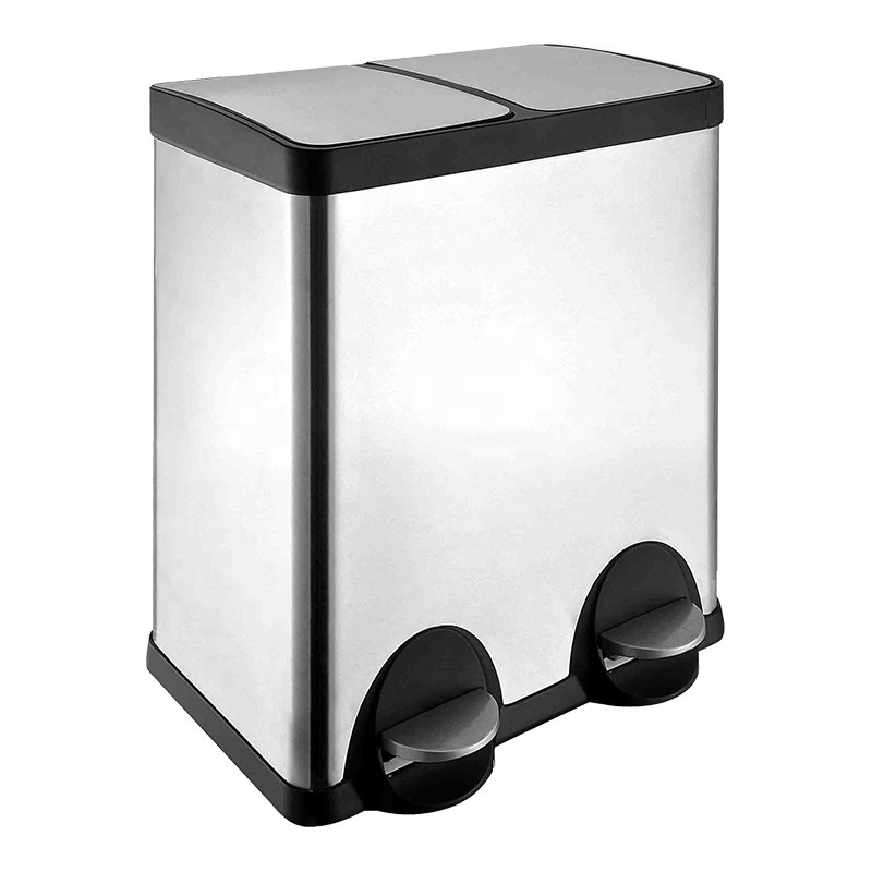 Stainless Steel Foot Pedal Recycling Bins Rectangular Dual Compartment trash can 40L/15.5 Gallon