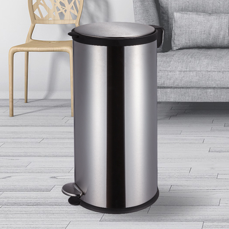 Stainless Steel Round Shaped Dustbin 12L Step Bin Indoor Kitchen Using Waste Bin Outdoor Rubbish Bin With Soft Closing