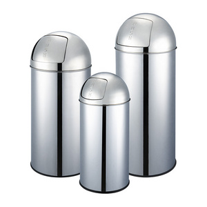 Stainless Steel Push Door Large Capacity Waste Bin Outdoor Ash Can Hand Push Dustbin Recycle Kitchen or Outdoor Garbage Bin