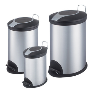 Office and home use Oval shaped Waste Bin with removable inner barrel bucket with black plastic cover lid trash bin