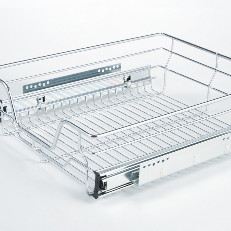 Sliding Flexible Drying Cabinet Stainless Steel Chrome Plated Wire Modern Design Kitchen Dish Rack Accessories Drawer Baskets