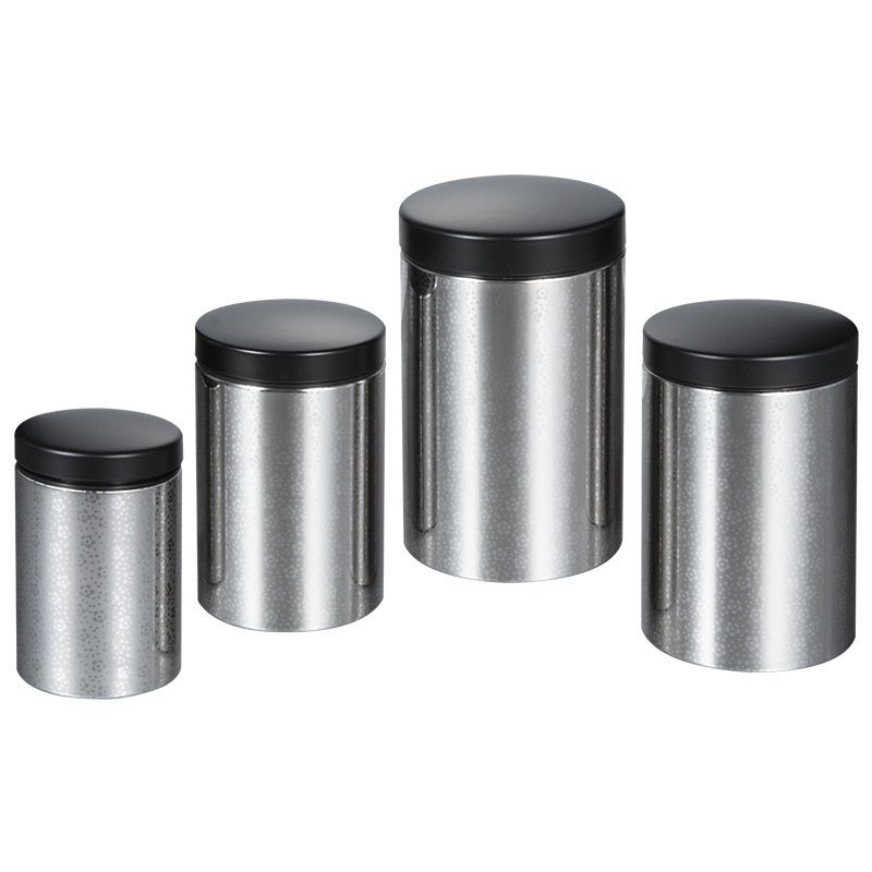 4Pcs/set Kitchen Stainless Steel Storage Canister With Cover Coffee Sugar Tea Food Container Metal Seasoning Biscuits Bread Jar