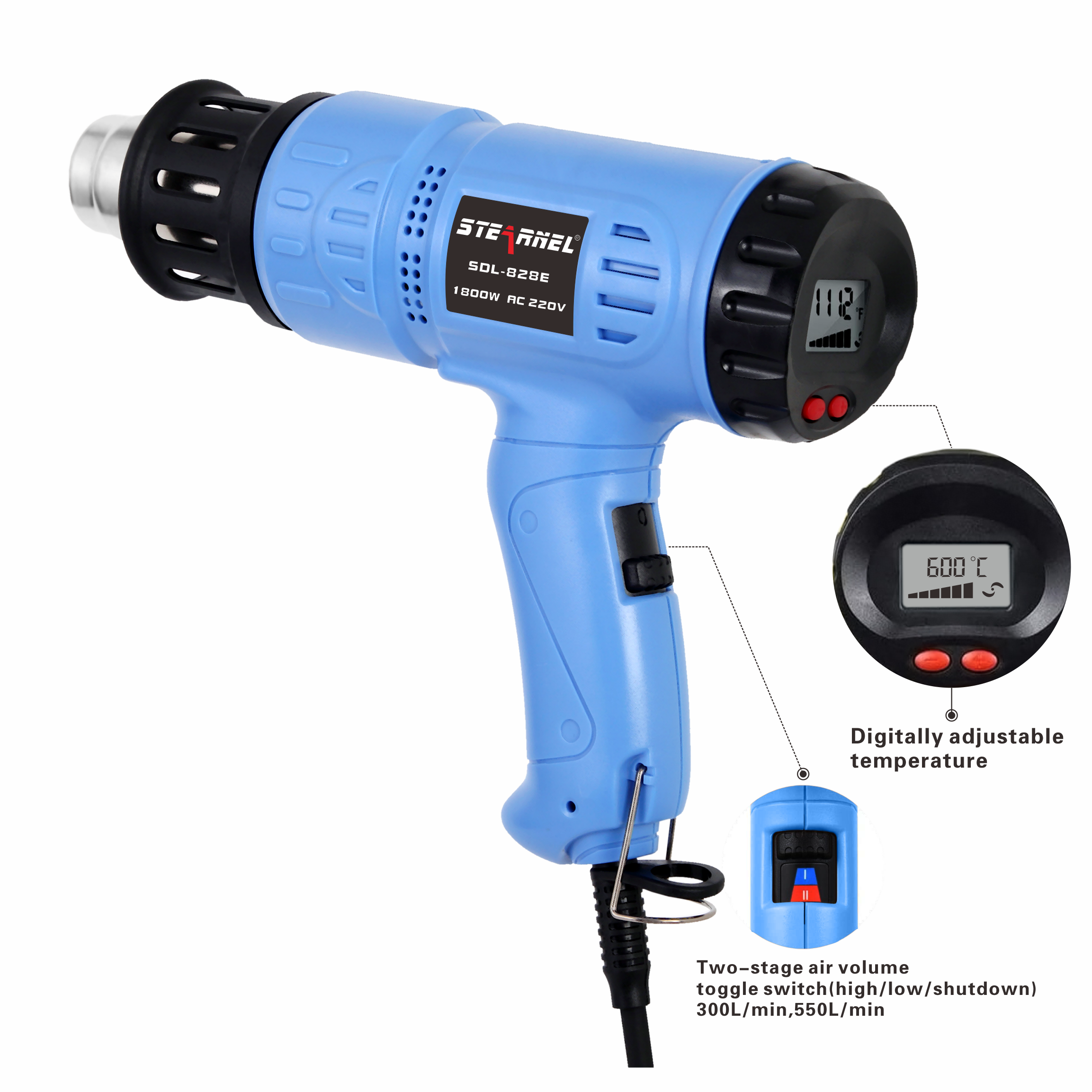 1800w Double Heating Core Variable Two Kind Thermostatic Heat Gun Hot Air Gun with Lcd Screen Digital Display mini heat gun