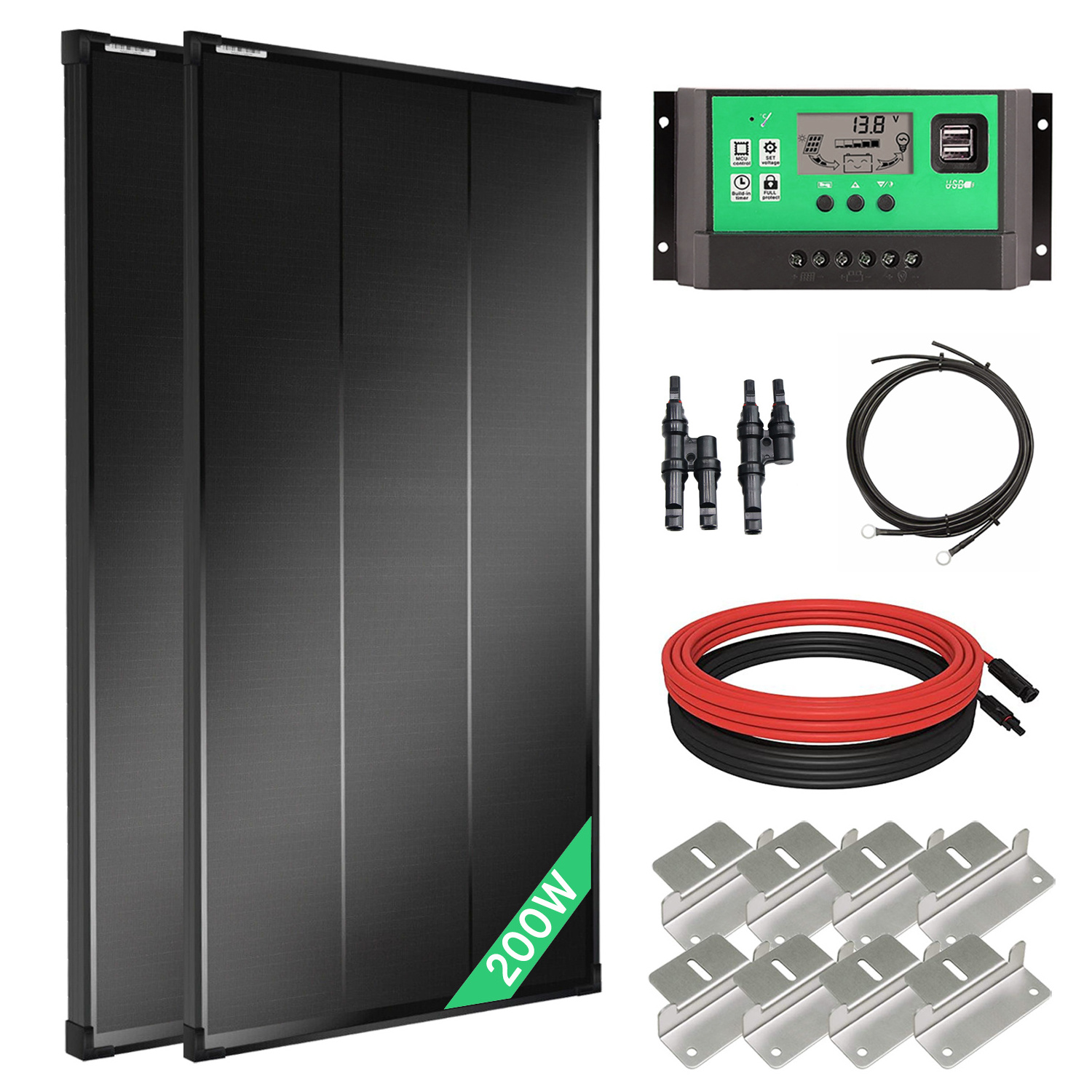 OEM 100W 200W 400W Mono Boat Energy System 12V 24V 30A PWM Charge Controller RV Solar Panel Kit