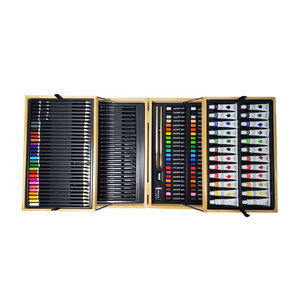 GF High Quality Deluxe 127pcs Wood Art Kit Portable Coloring Drawing Water Color Paint Wooden Art Set For Kids