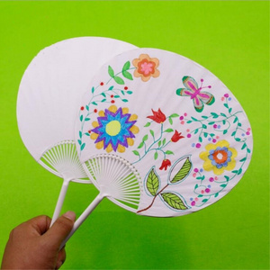 GF Kids DIY Custom Round Shape Paper Hand Mini Fan For School/Home